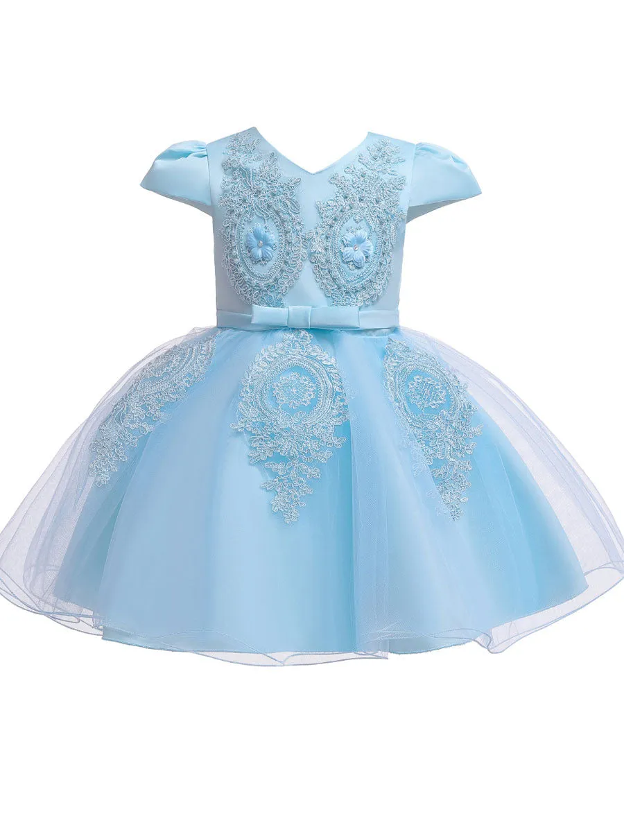 Pretty V Neck Short Sleeves Flowers Kids Party flower girl dresses