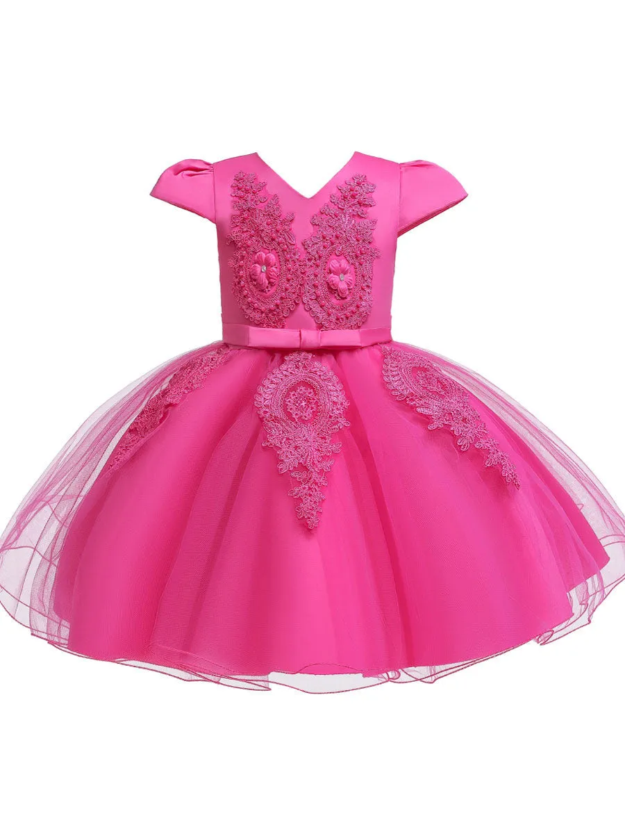 Pretty V Neck Short Sleeves Flowers Kids Party flower girl dresses