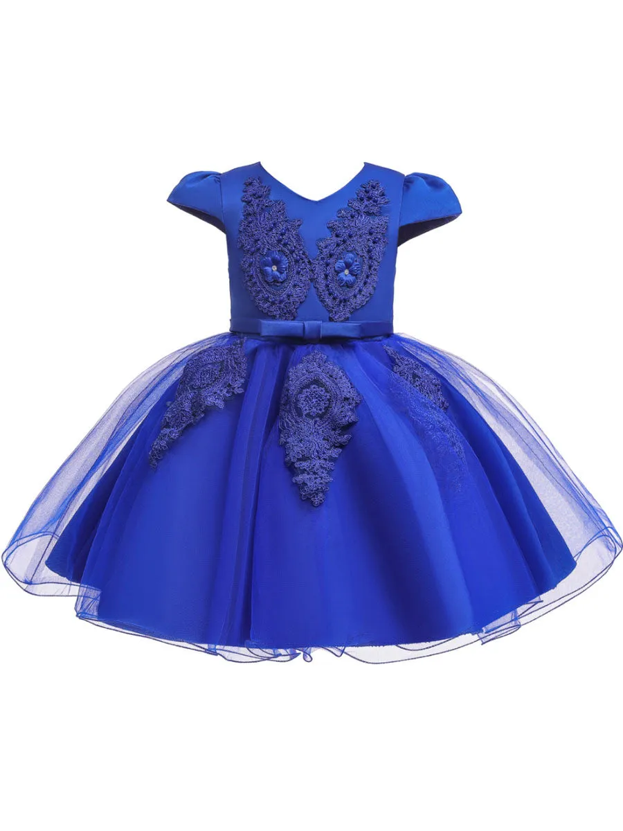 Pretty V Neck Short Sleeves Flowers Kids Party flower girl dresses