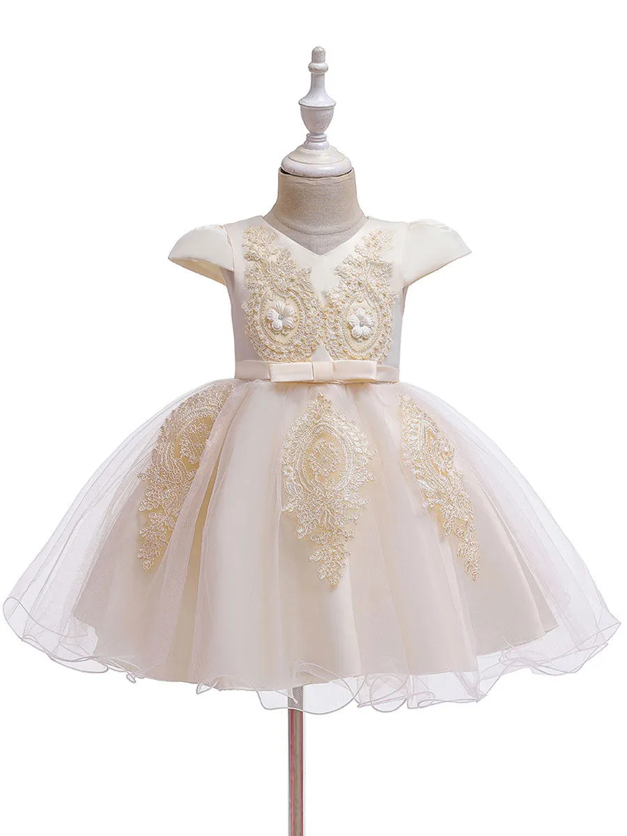 Pretty V Neck Short Sleeves Flowers Kids Party flower girl dresses