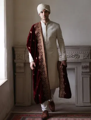 Printed White and Maroon Sherwani for Wedding #GN105