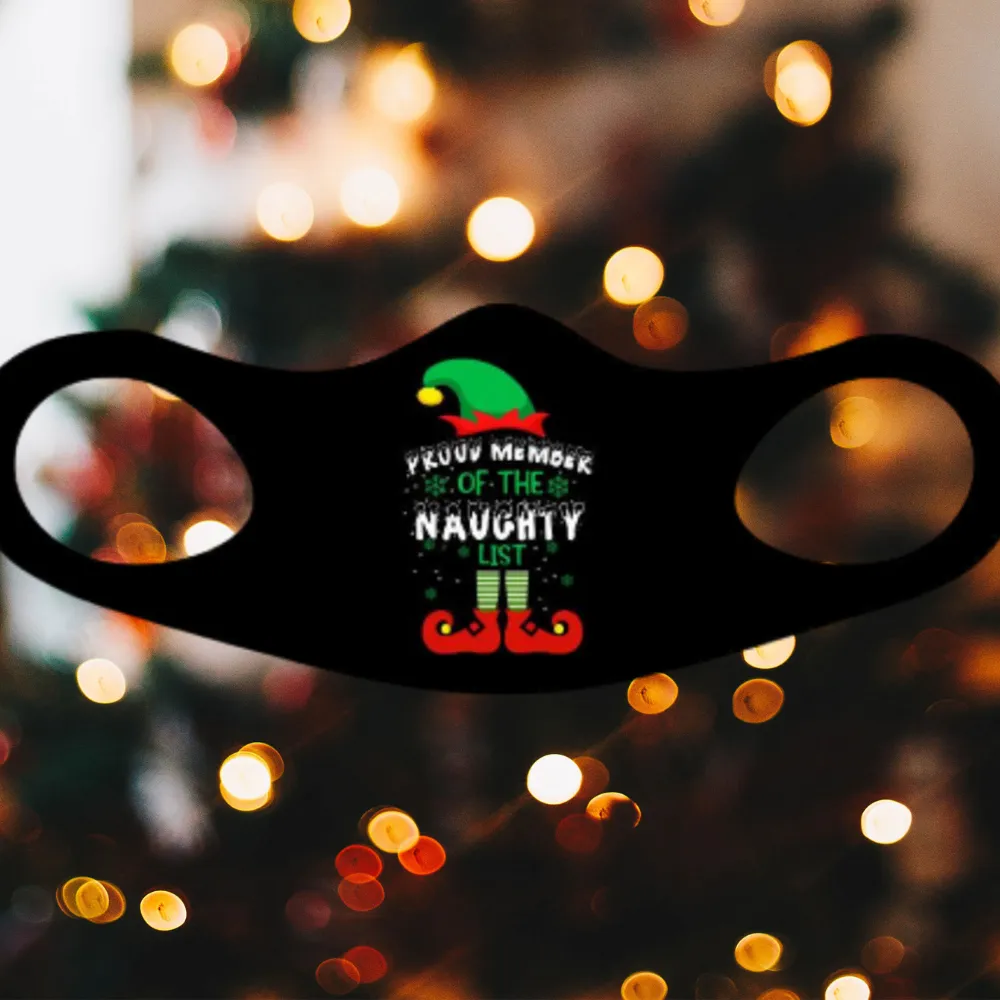Proud Member Of The Naughty List Christmas Fitted Face Mask And Covering