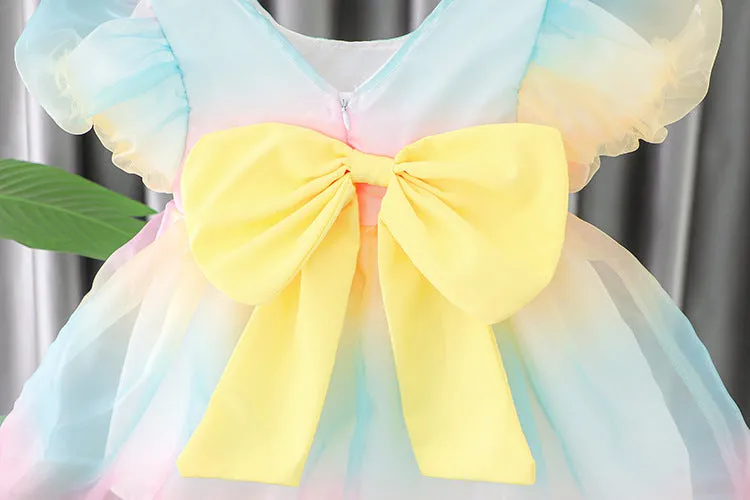 Puff Sleeves Baby Girl Bow Dress