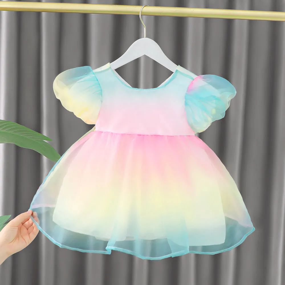 Puff Sleeves Baby Girl Bow Dress