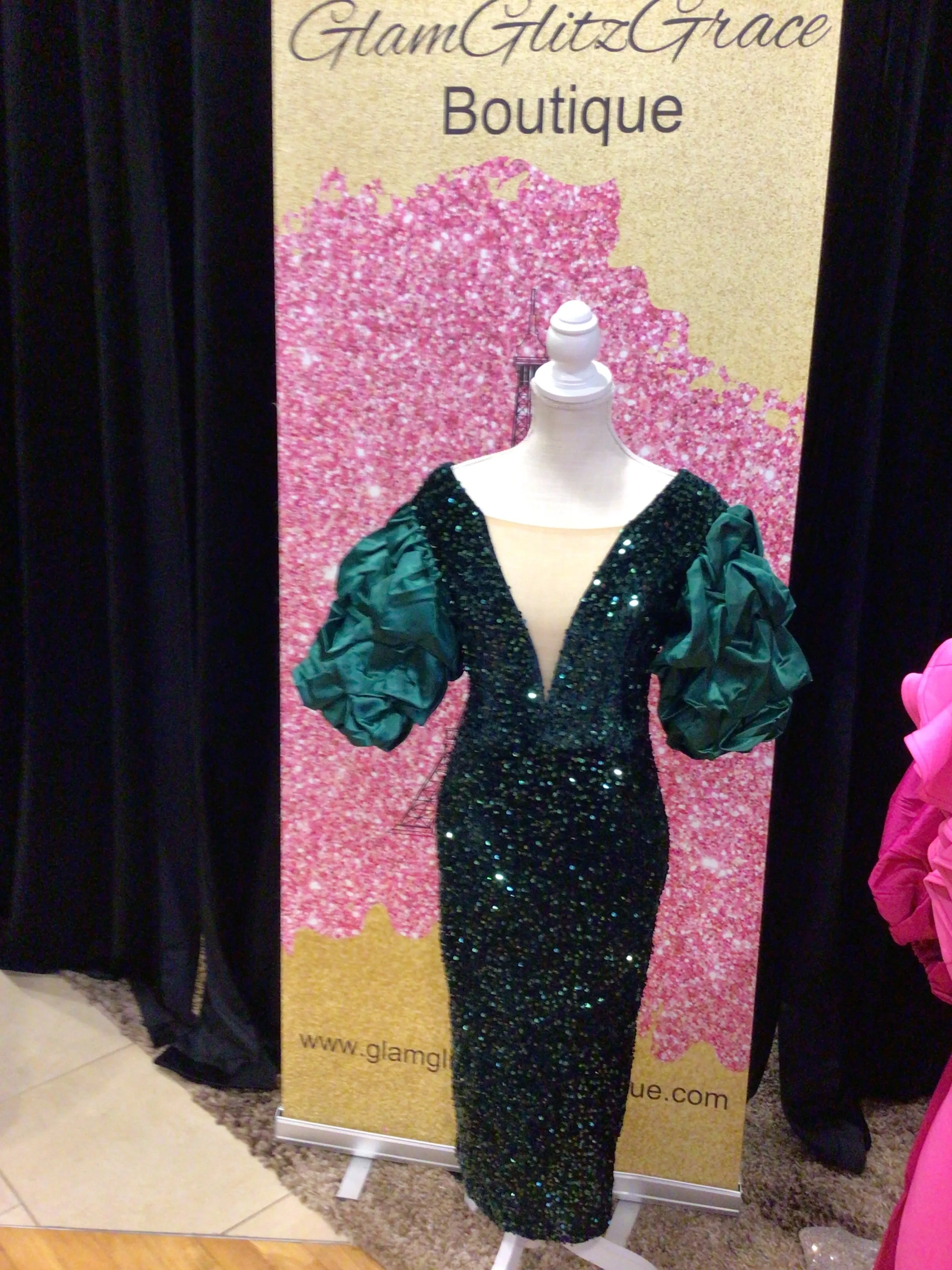 Puffy Sleeves midi sequin dress