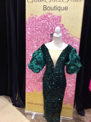 Puffy Sleeves midi sequin dress