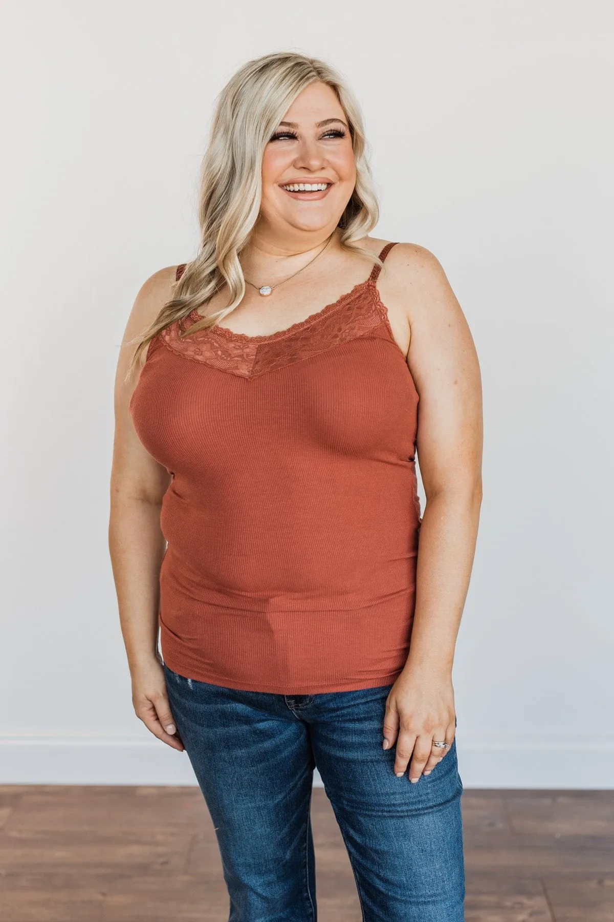 Pulse Basics Lace Trimmed Tank Top- Clay
