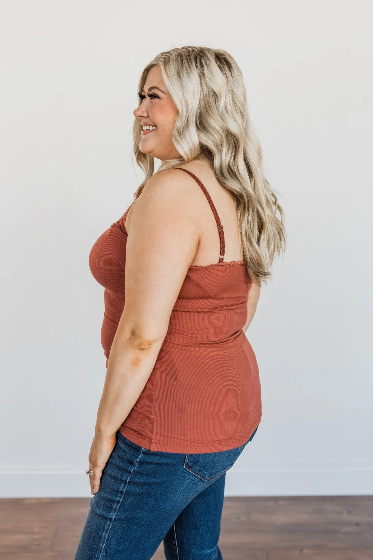 Pulse Basics Lace Trimmed Tank Top- Clay