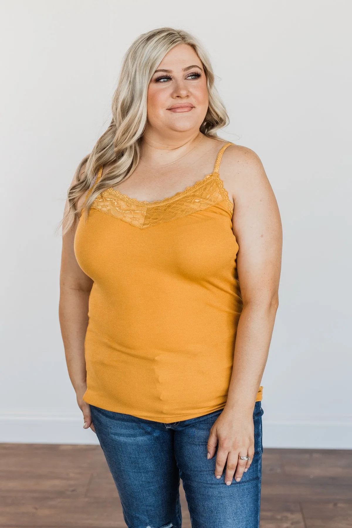 Pulse Basics Lace Trimmed Tank Top- Mustard