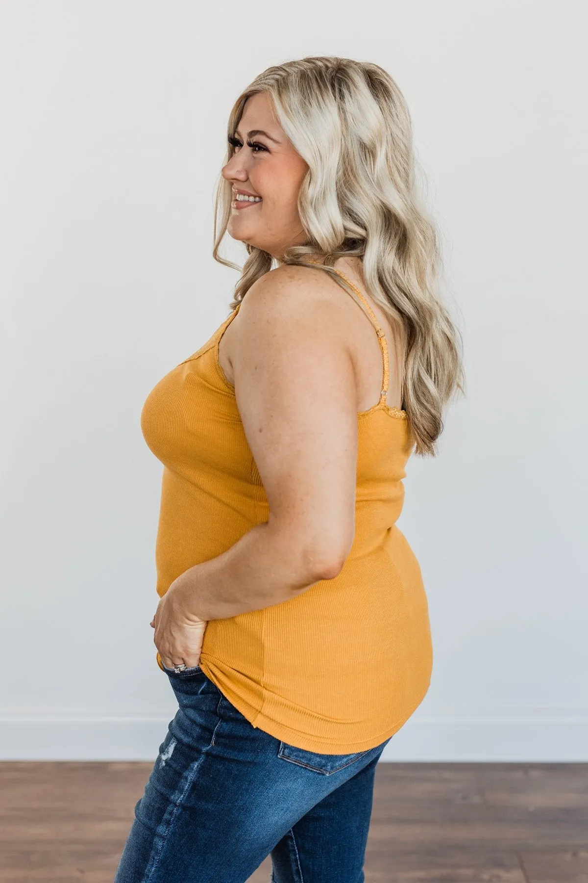 Pulse Basics Lace Trimmed Tank Top- Mustard