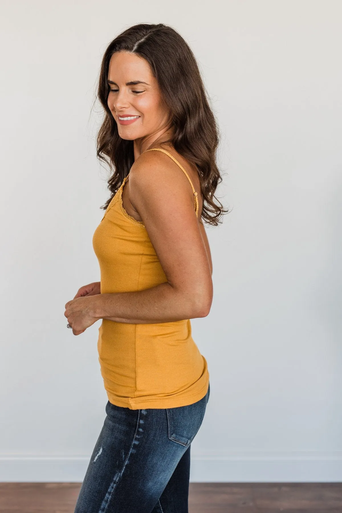 Pulse Basics Lace Trimmed Tank Top- Mustard
