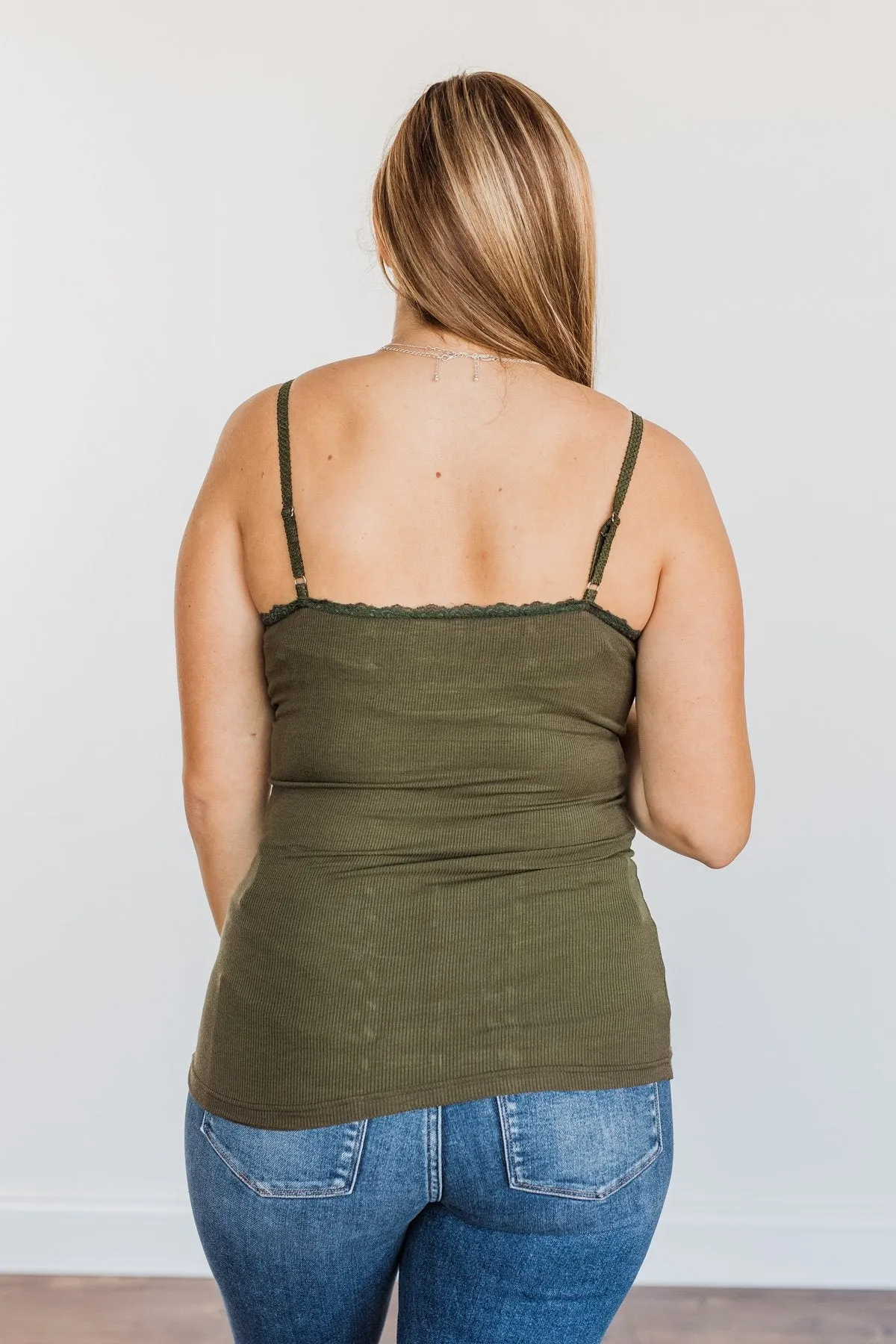 Pulse Basics Lace Trimmed Tank Top- Olive