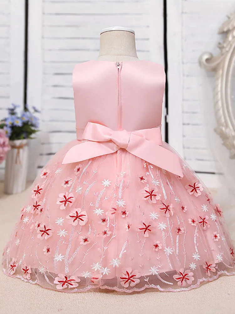 Purple Jewel Neck Cotton Tulle Sleeveless Short A-Line Embroidered Kids Party Dresses