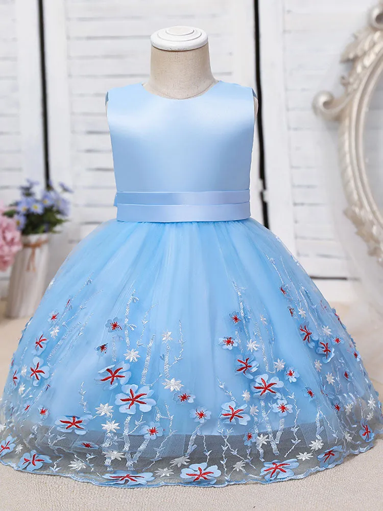 Purple Jewel Neck Cotton Tulle Sleeveless Short A-Line Embroidered Kids Party Dresses