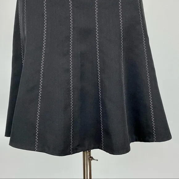 Rebecca Taylor Black Silk Flare Skirt Pink Stitch 8