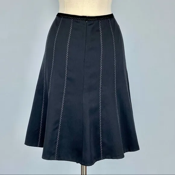 Rebecca Taylor Black Silk Flare Skirt Pink Stitch 8