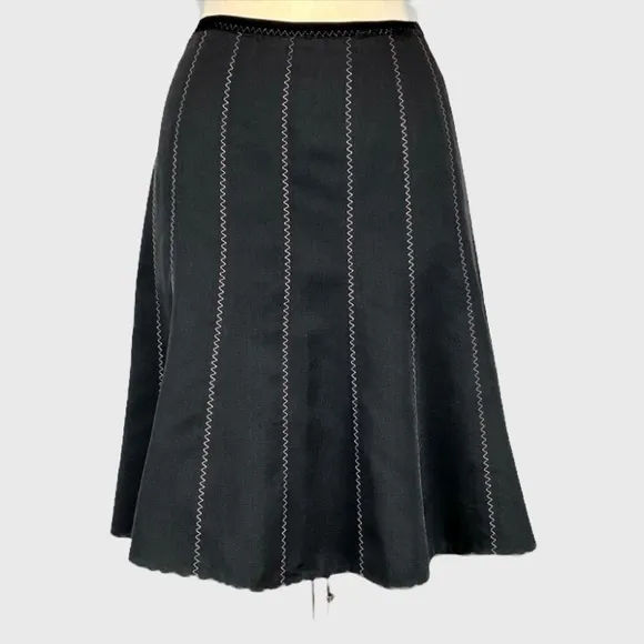 Rebecca Taylor Black Silk Flare Skirt Pink Stitch 8
