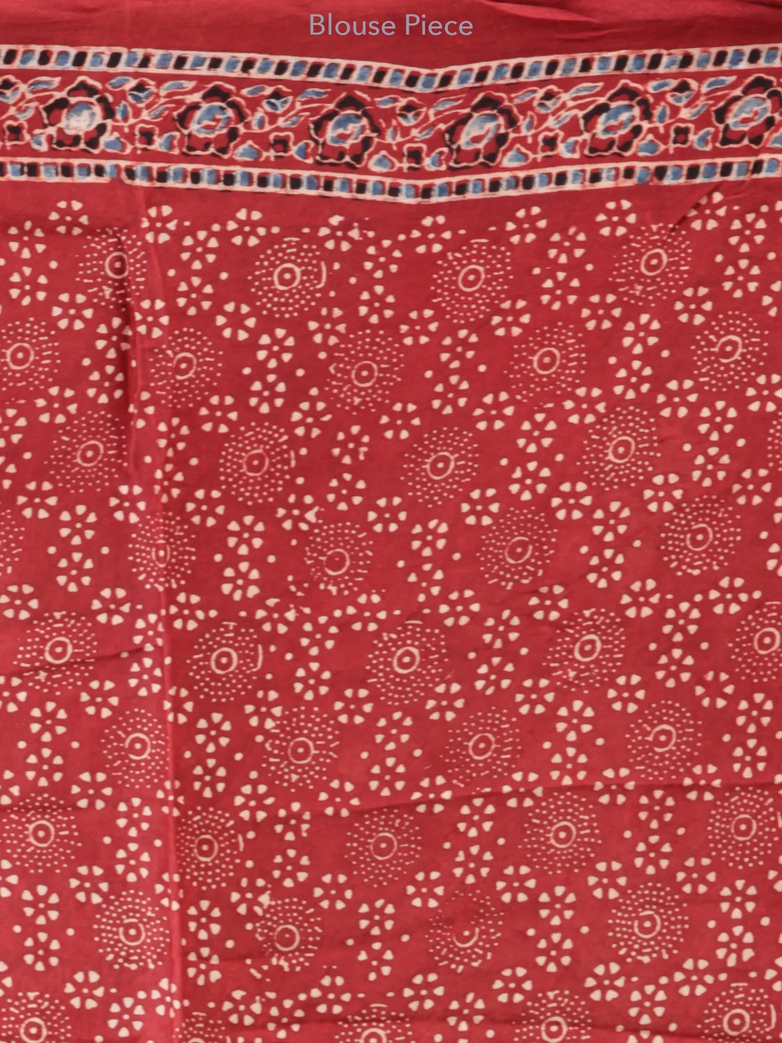 Red Indigo Ivory Black Ajrakh Hand Block Printed Modal Silk Saree in Natural Colors - S031703357