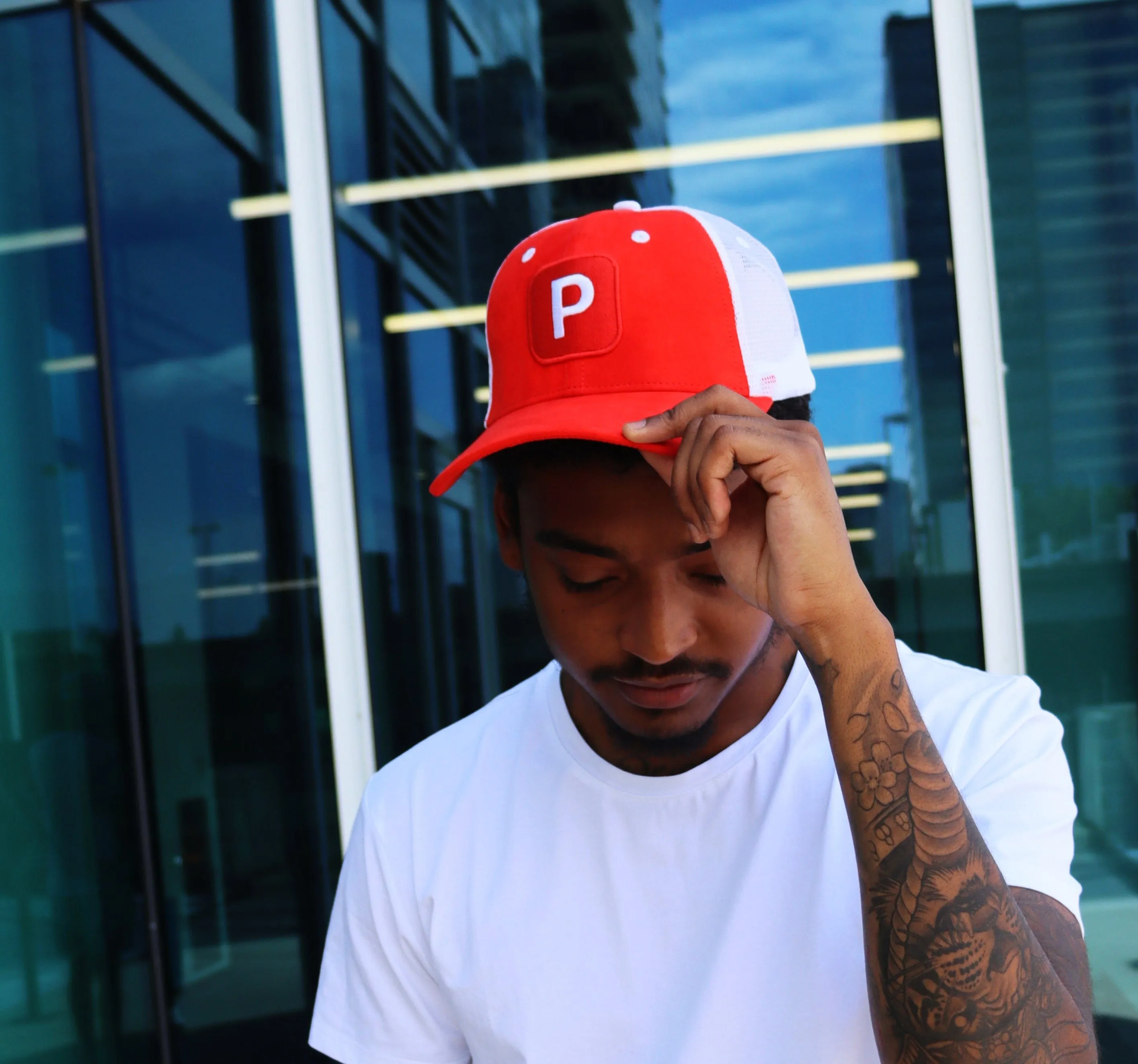 RED PUSHIN P PREMIUM SUEDE TRUCKER HAT