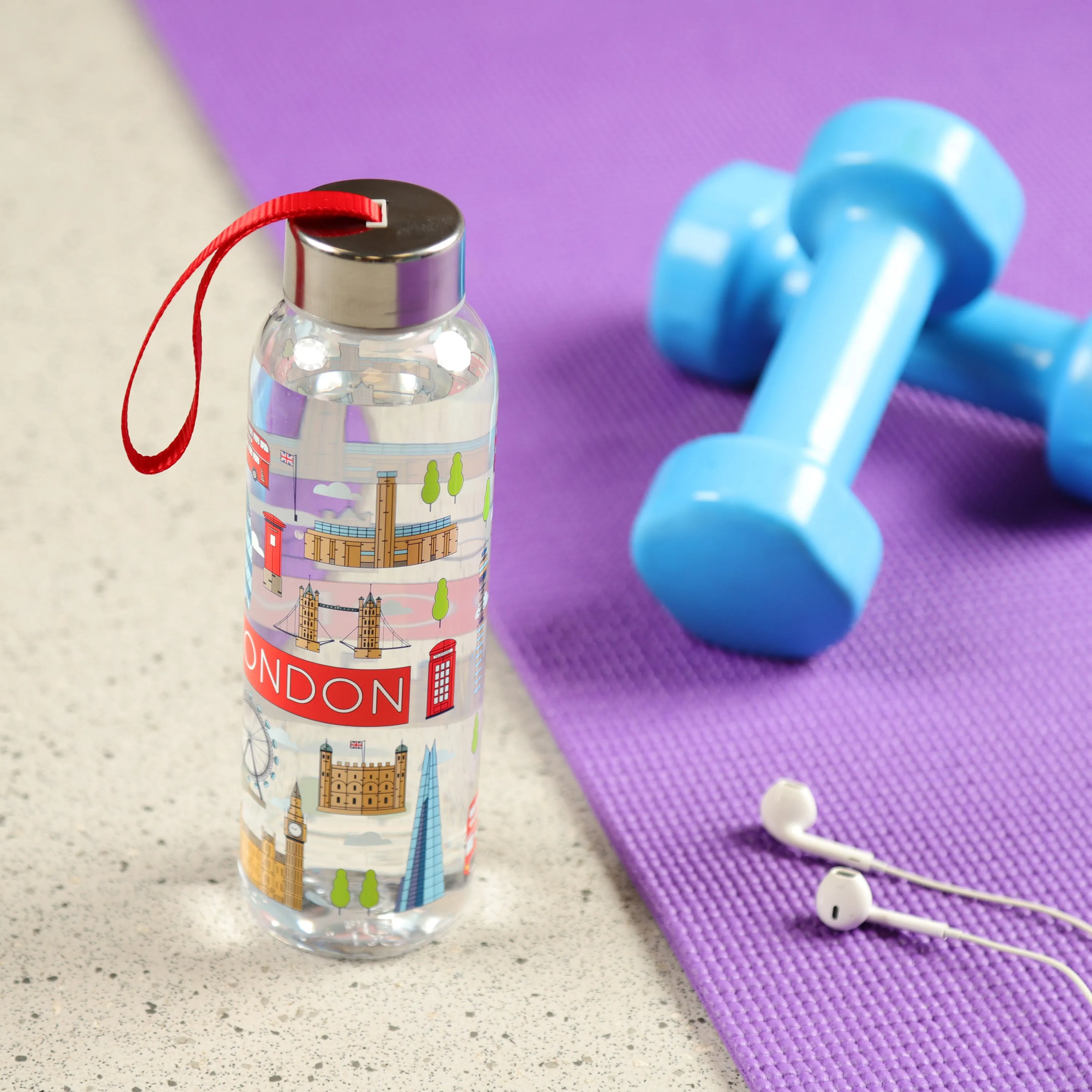 Reusable London Icons 500ml Water Bottle with Metallic Lid