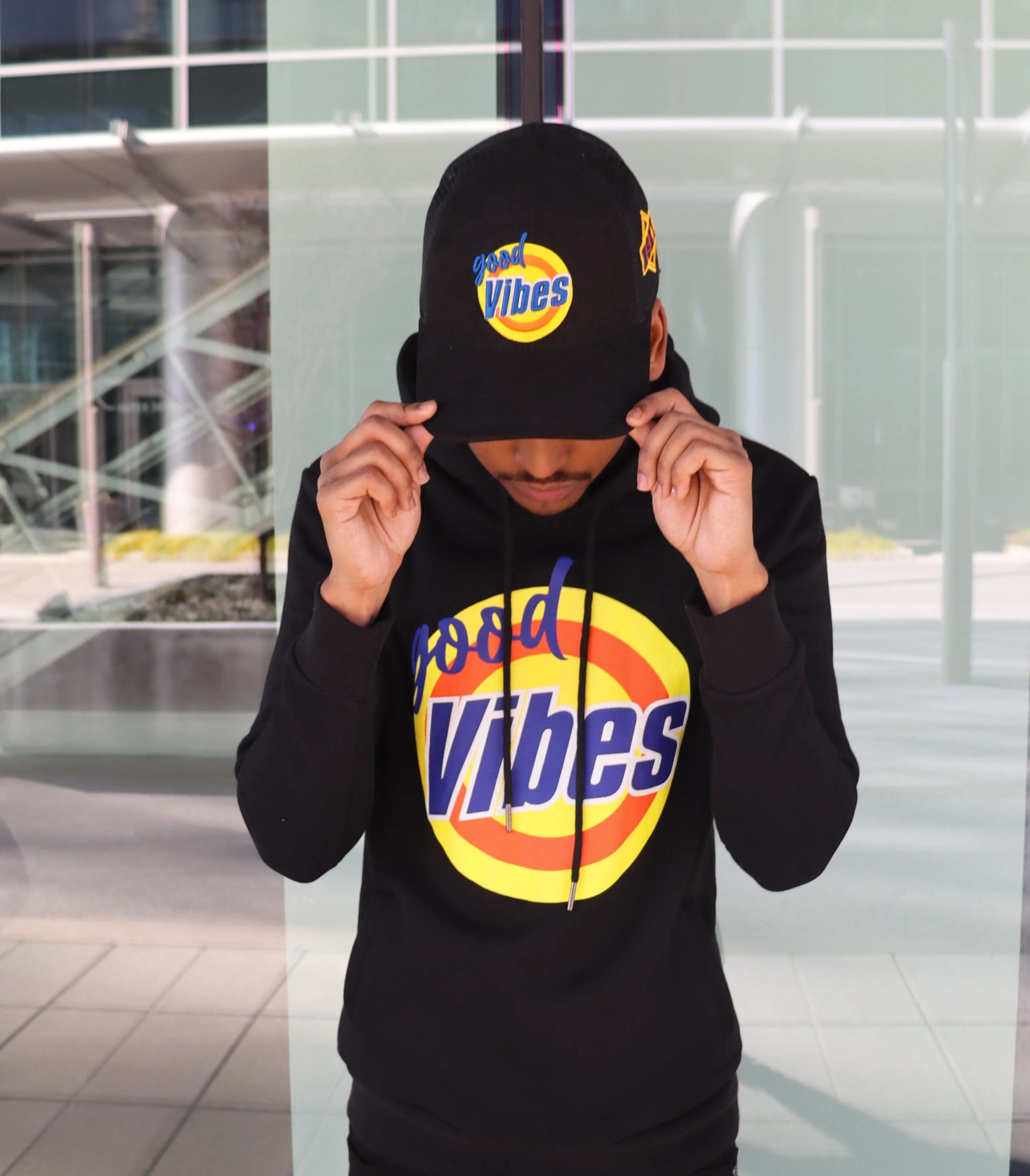 RISKY REWARDS “GOOD VIBES” BLACK TRUCKER HAT