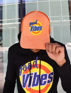 RISKY REWARDS “GOOD VIBES” ORANGE TRUCKER HAT