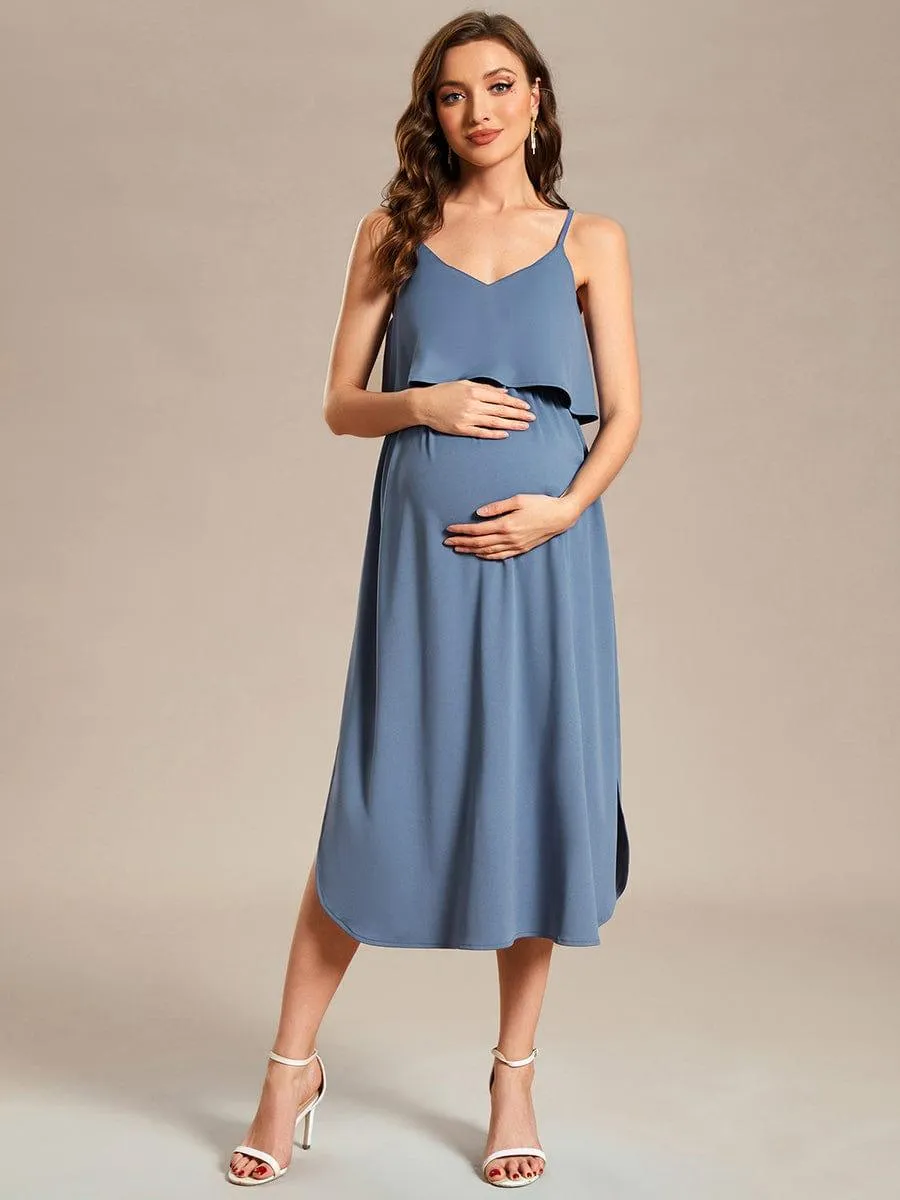 Robe de maternité trapèze aérée à bretelles fines réglables(Vente finale)