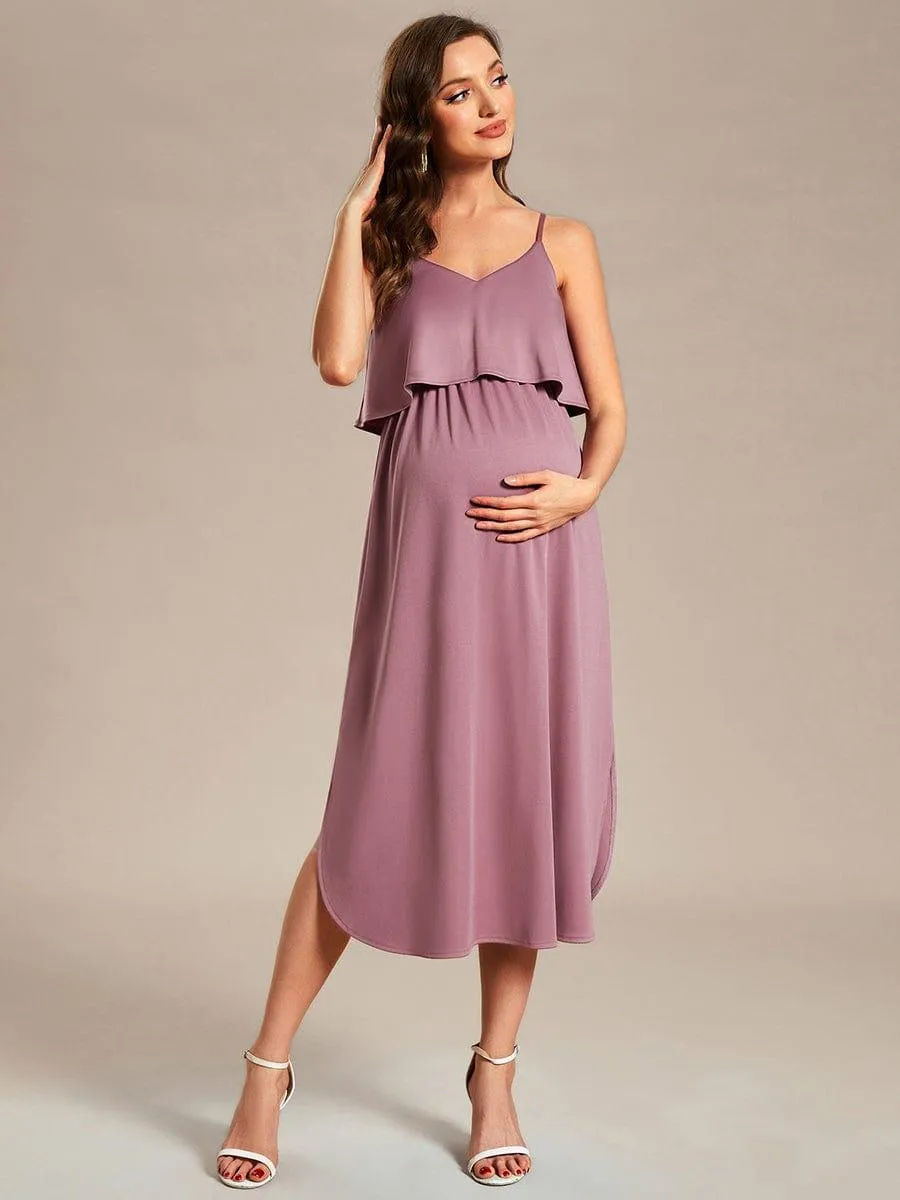 Robe de maternité trapèze aérée à bretelles fines réglables(Vente finale)