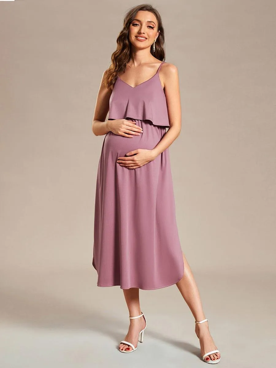 Robe de maternité trapèze aérée à bretelles fines réglables(Vente finale)