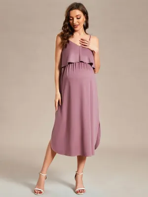Robe de maternité trapèze aérée à bretelles fines réglables(Vente finale)