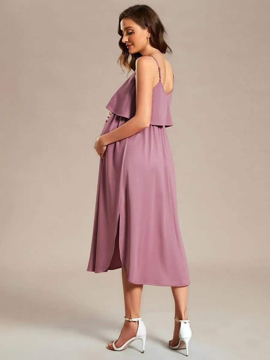 Robe de maternité trapèze aérée à bretelles fines réglables(Vente finale)