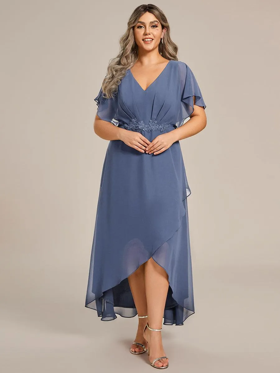 Robe De Soirée En Mousseline De Soie Col En V Manches Chauve-Souris Taille Trapèze Grande Taille