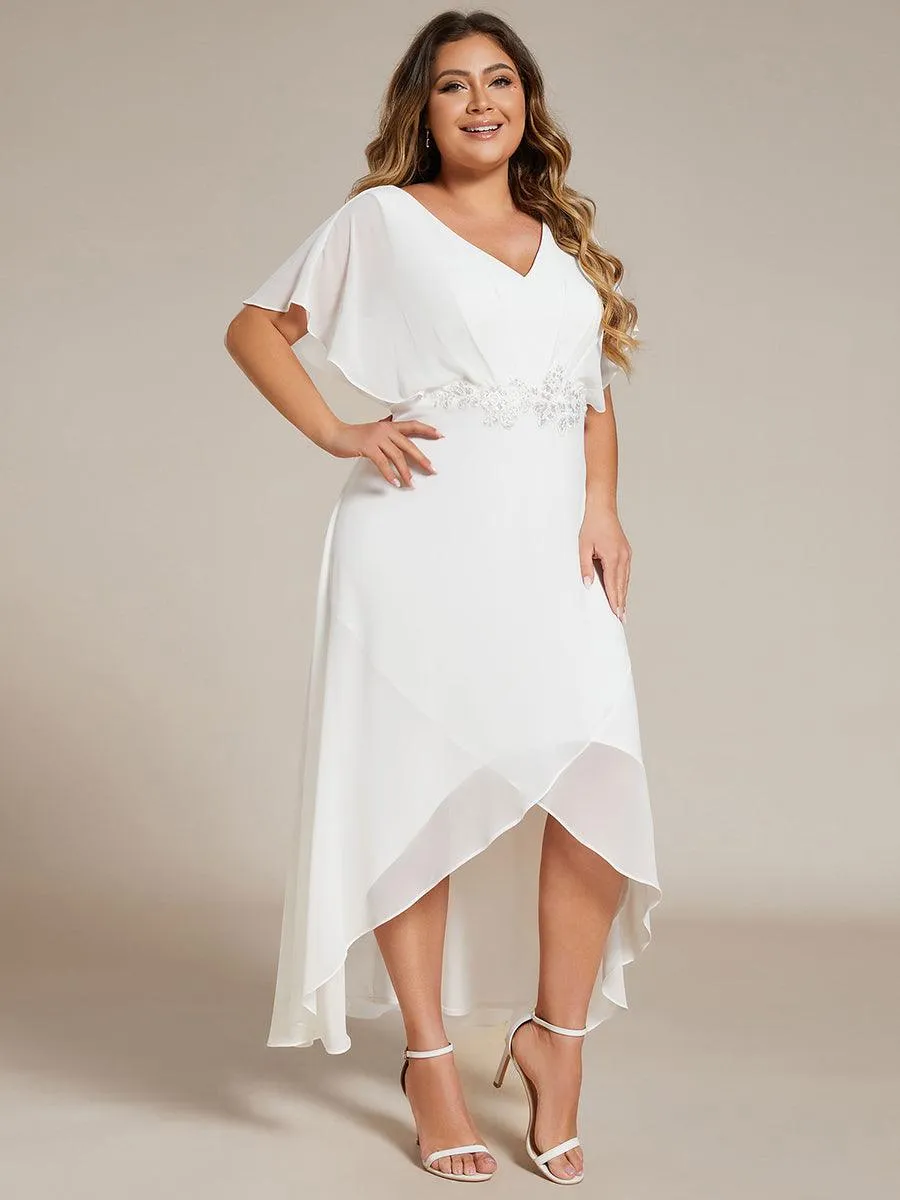 Robe De Soirée En Mousseline De Soie Col En V Manches Chauve-Souris Taille Trapèze Grande Taille