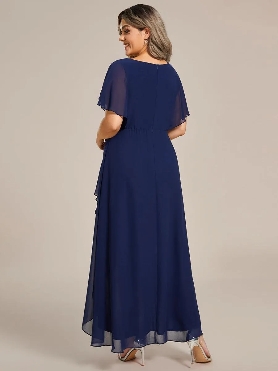 Robe De Soirée En Mousseline De Soie Col En V Manches Chauve-Souris Taille Trapèze Grande Taille