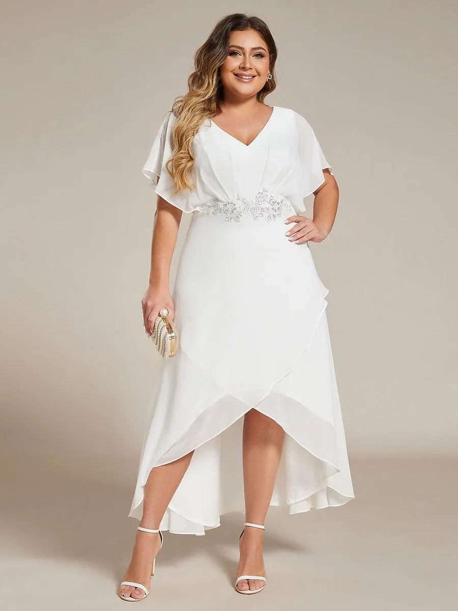 Robe De Soirée En Mousseline De Soie Col En V Manches Chauve-Souris Taille Trapèze Grande Taille