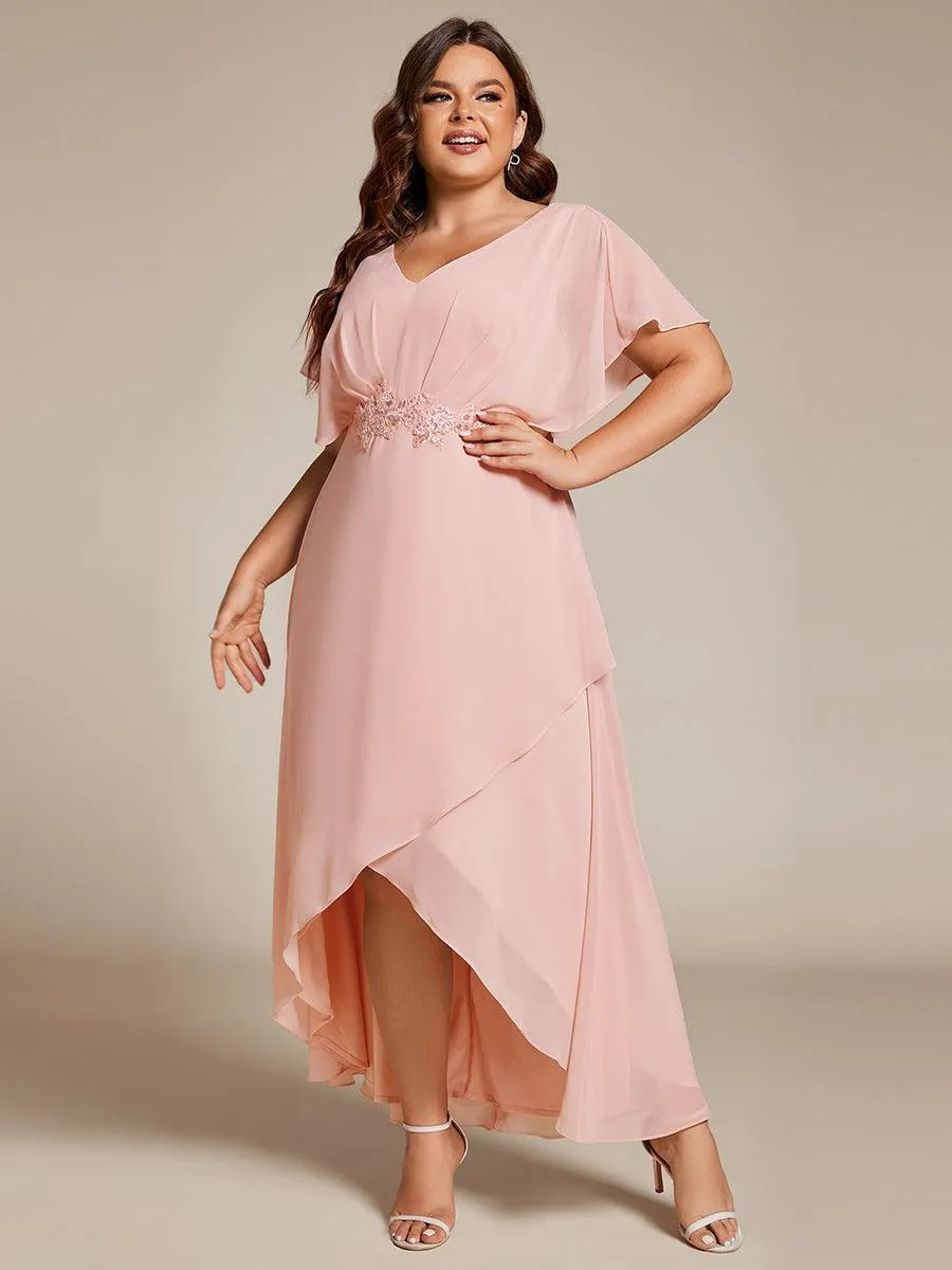 Robe De Soirée En Mousseline De Soie Col En V Manches Chauve-Souris Taille Trapèze Grande Taille