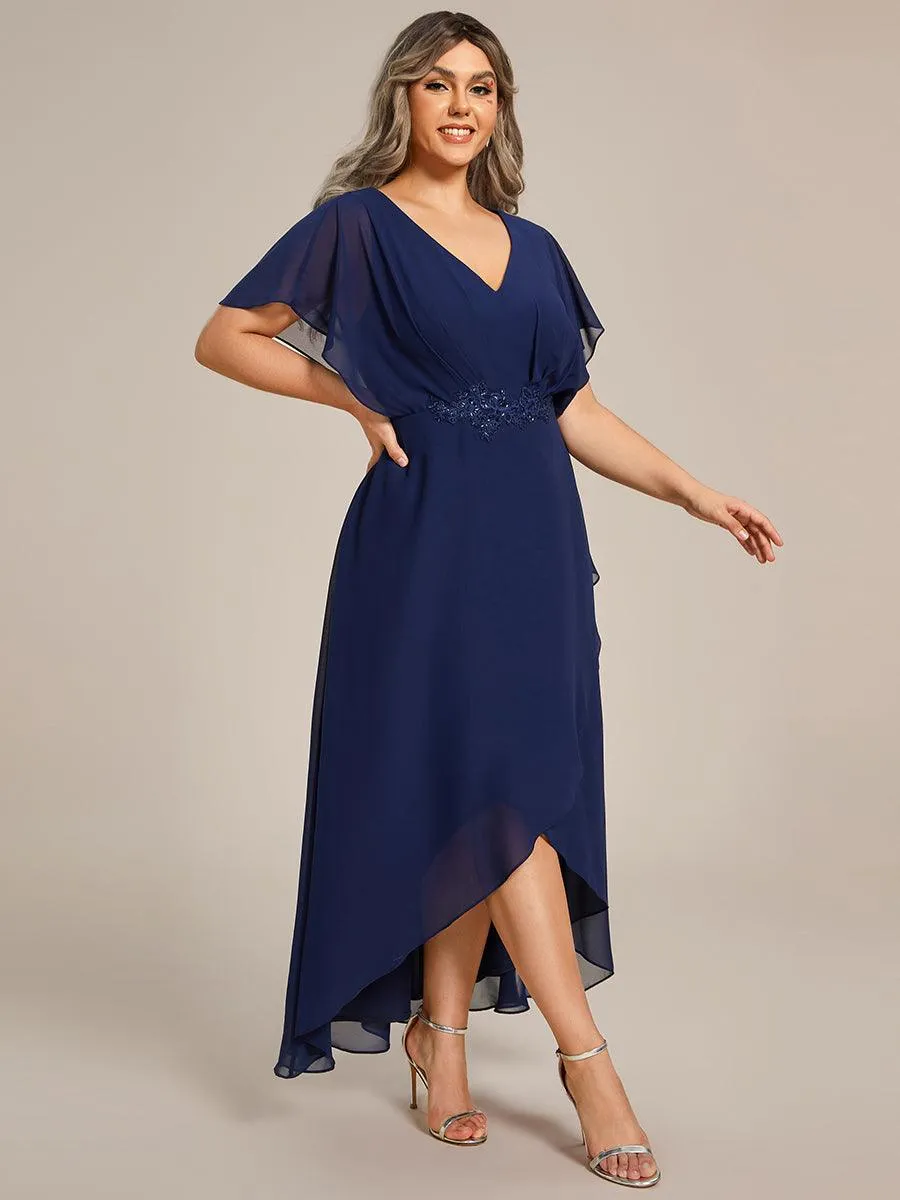 Robe De Soirée En Mousseline De Soie Col En V Manches Chauve-Souris Taille Trapèze Grande Taille