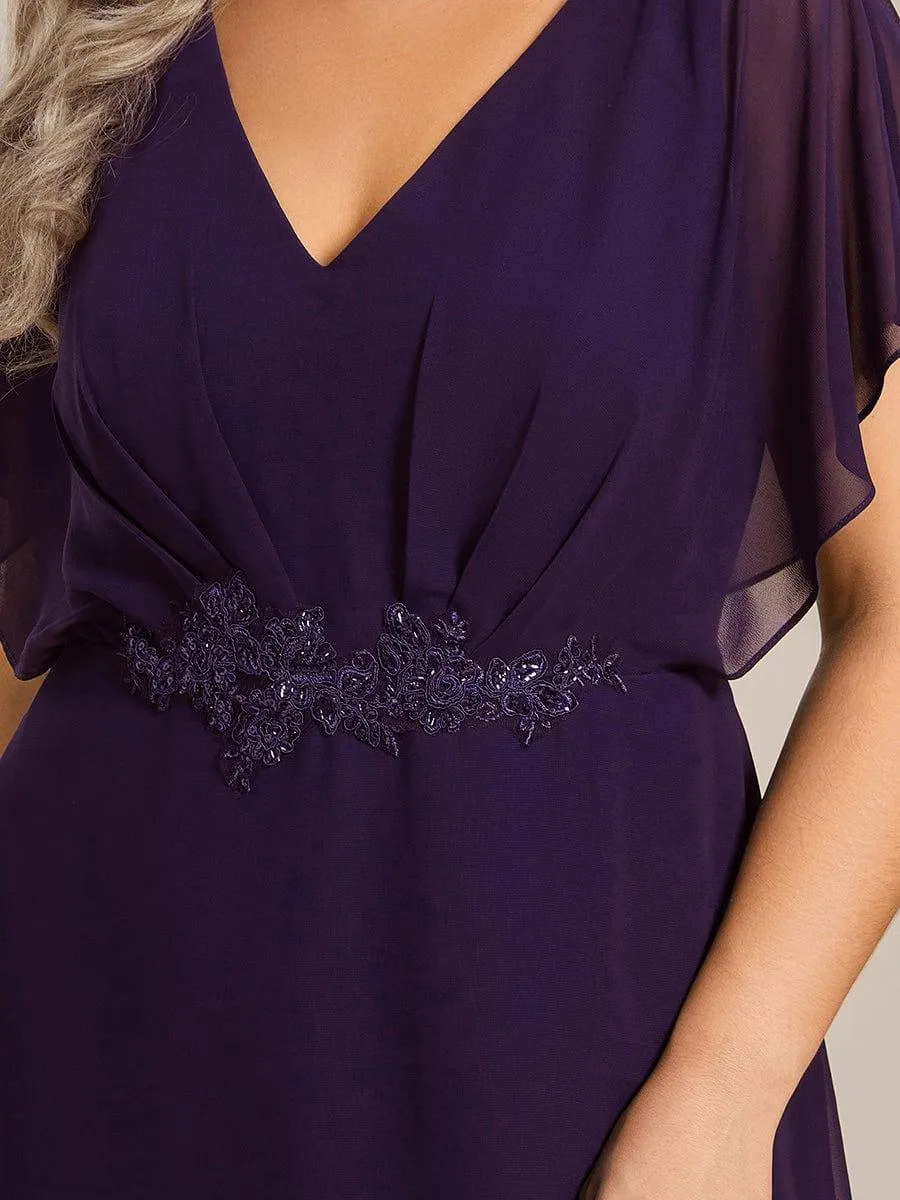 Robe De Soirée En Mousseline De Soie Col En V Manches Chauve-Souris Taille Trapèze Grande Taille