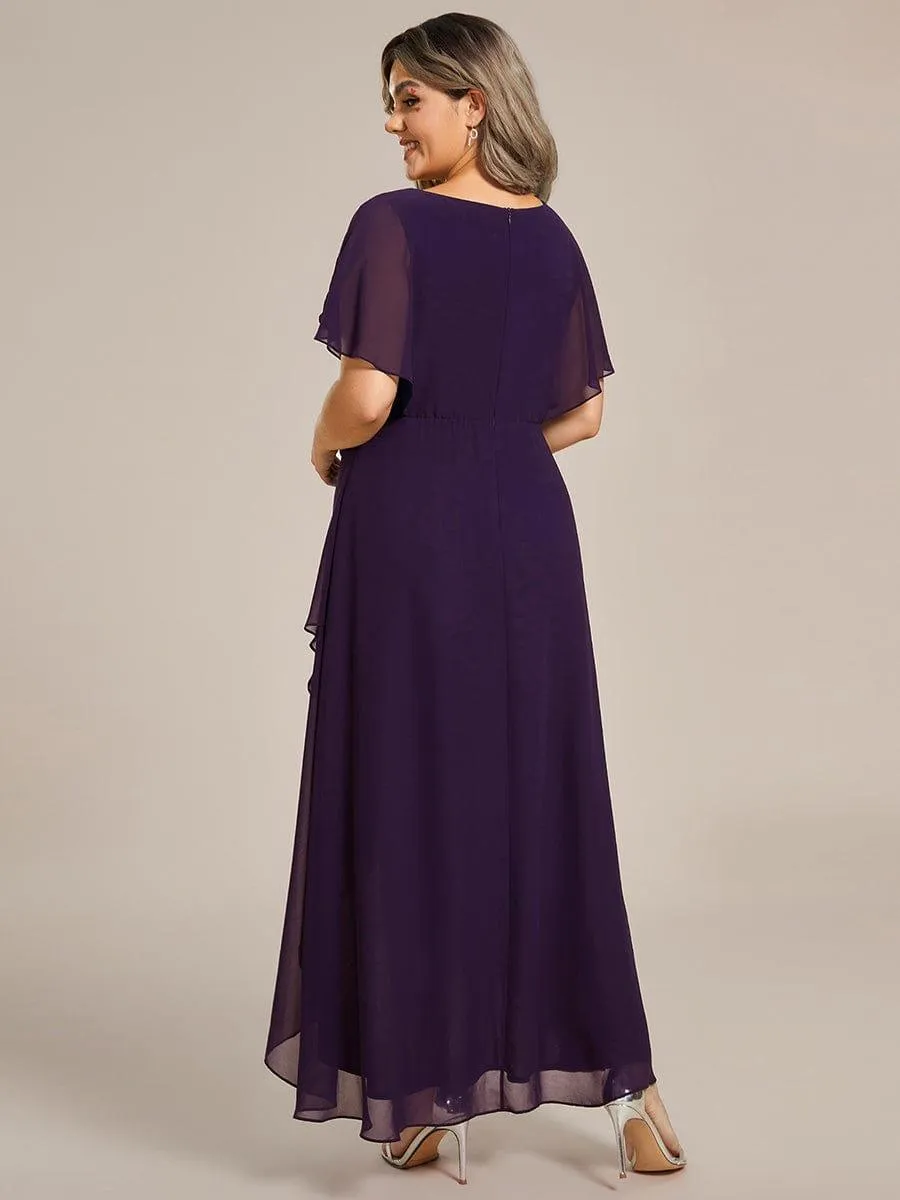 Robe De Soirée En Mousseline De Soie Col En V Manches Chauve-Souris Taille Trapèze Grande Taille