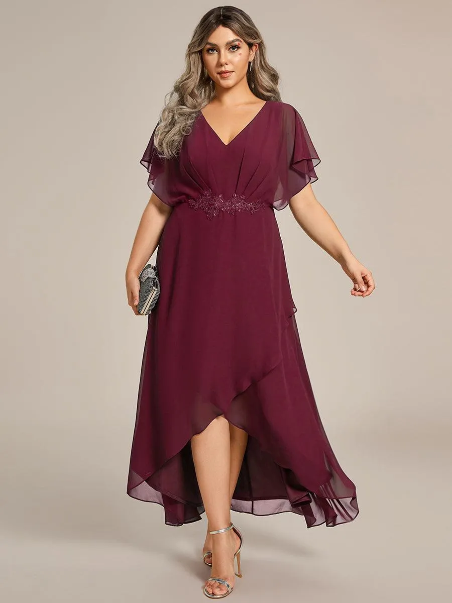 Robe De Soirée En Mousseline De Soie Col En V Manches Chauve-Souris Taille Trapèze Grande Taille