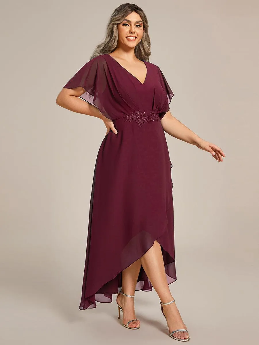 Robe De Soirée En Mousseline De Soie Col En V Manches Chauve-Souris Taille Trapèze Grande Taille