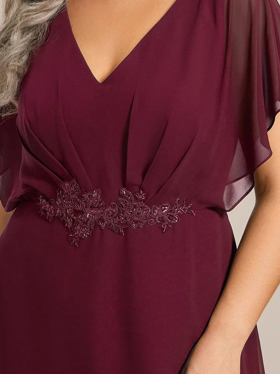 Robe De Soirée En Mousseline De Soie Col En V Manches Chauve-Souris Taille Trapèze Grande Taille