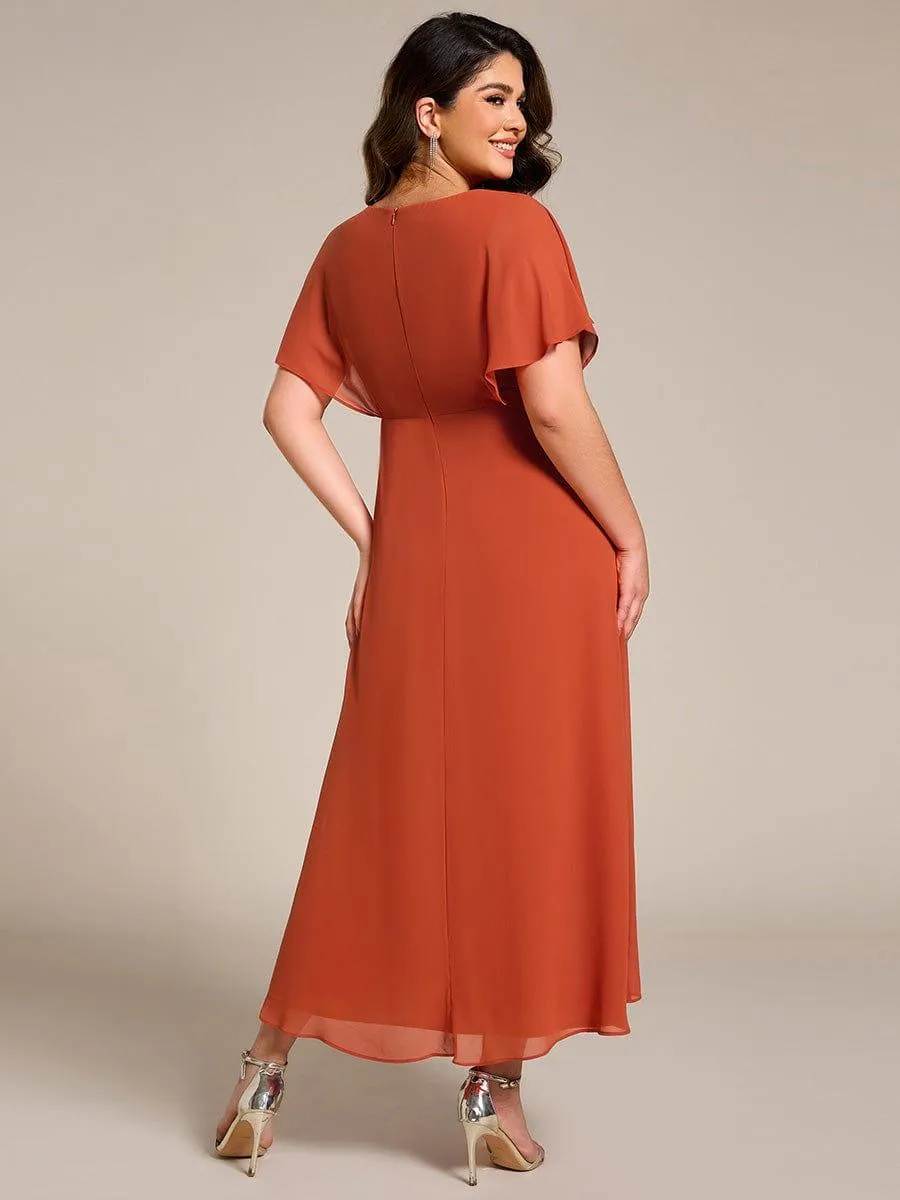 Robe De Soirée En Mousseline De Soie Col En V Manches Chauve-Souris Taille Trapèze Grande Taille