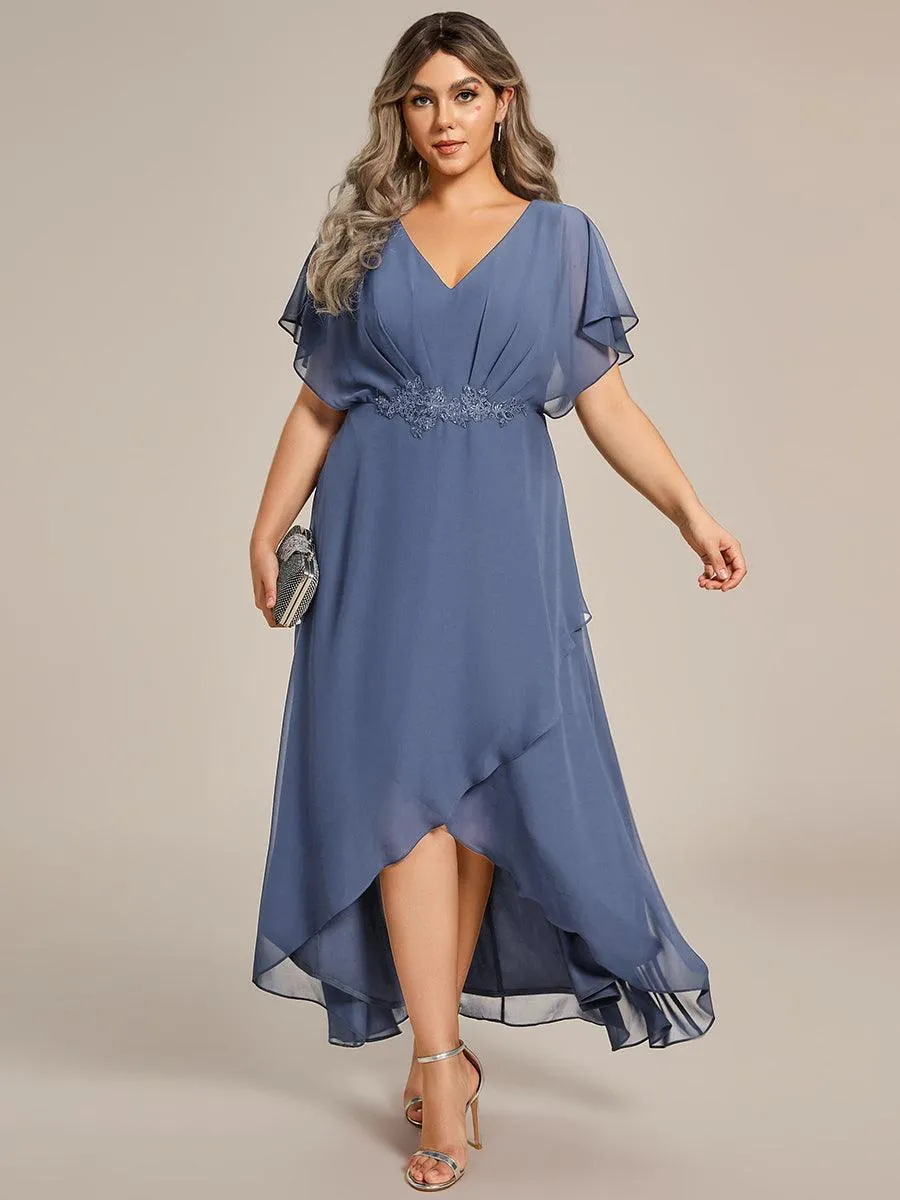 Robe De Soirée En Mousseline De Soie Col En V Manches Chauve-Souris Taille Trapèze Grande Taille