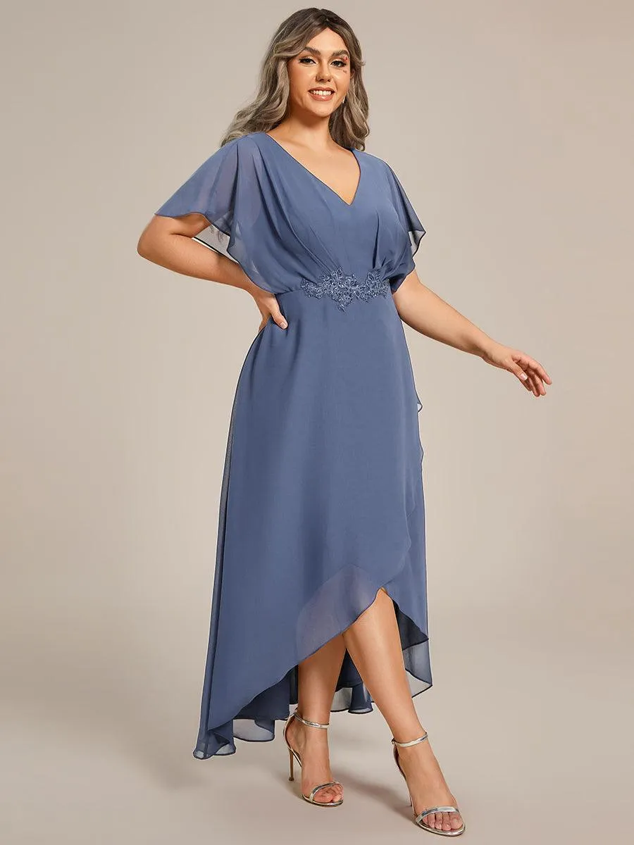 Robe De Soirée En Mousseline De Soie Col En V Manches Chauve-Souris Taille Trapèze Grande Taille