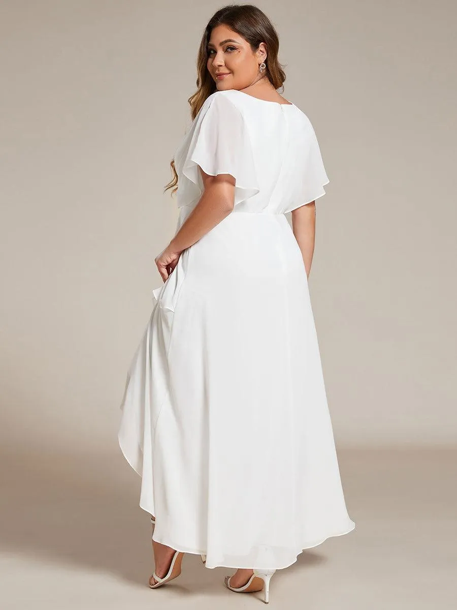 Robe De Soirée En Mousseline De Soie Col En V Manches Chauve-Souris Taille Trapèze Grande Taille