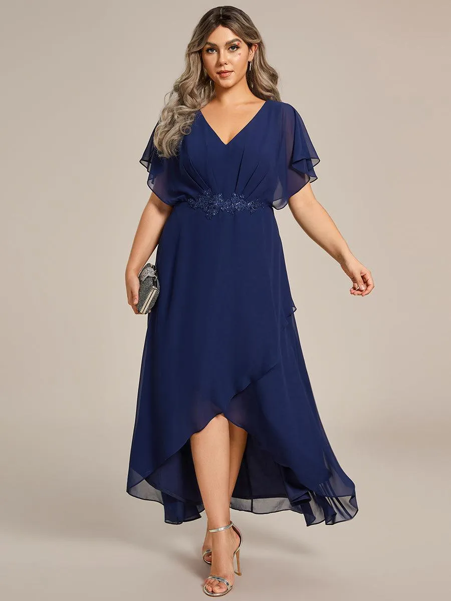 Robe De Soirée En Mousseline De Soie Col En V Manches Chauve-Souris Taille Trapèze Grande Taille