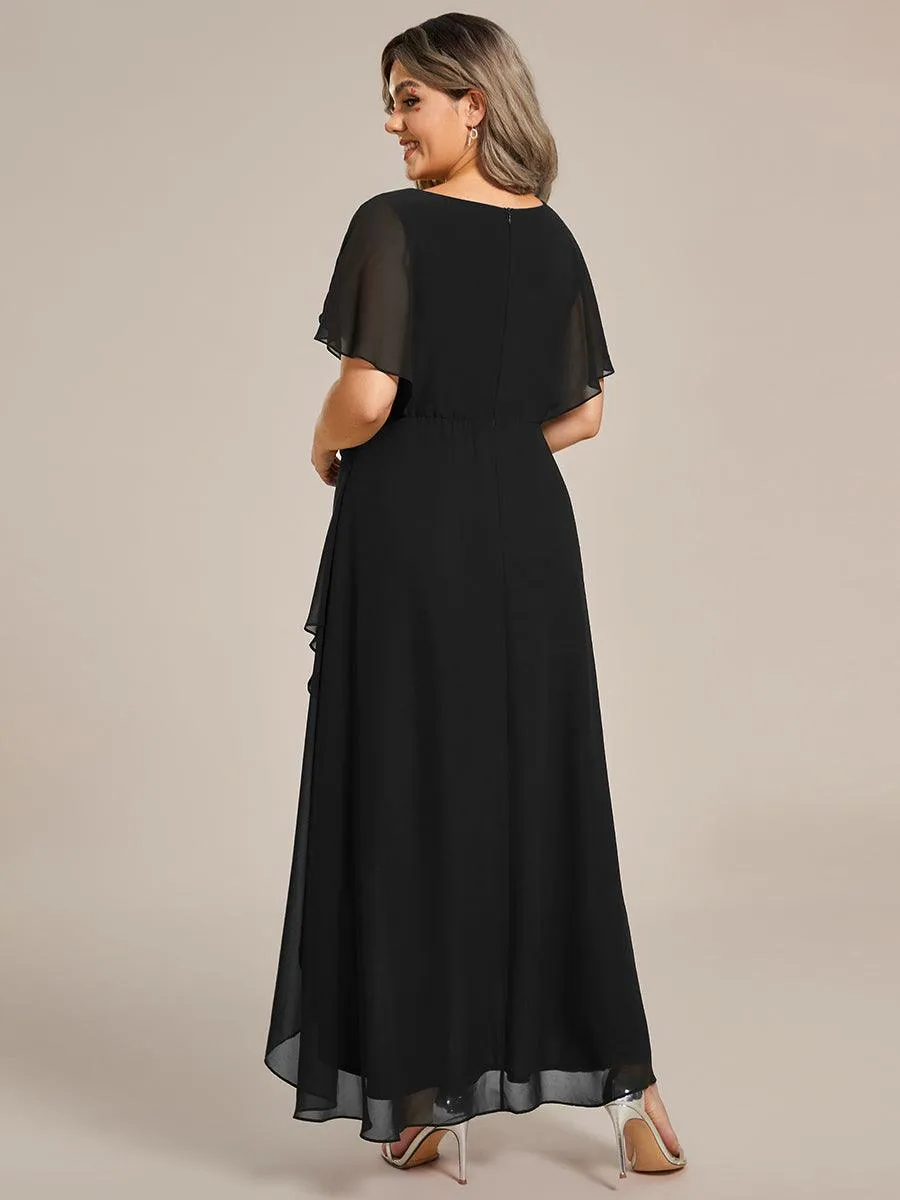 Robe De Soirée En Mousseline De Soie Col En V Manches Chauve-Souris Taille Trapèze Grande Taille