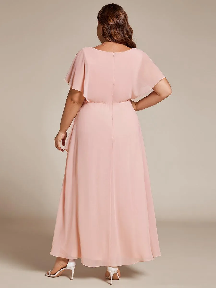 Robe De Soirée En Mousseline De Soie Col En V Manches Chauve-Souris Taille Trapèze Grande Taille