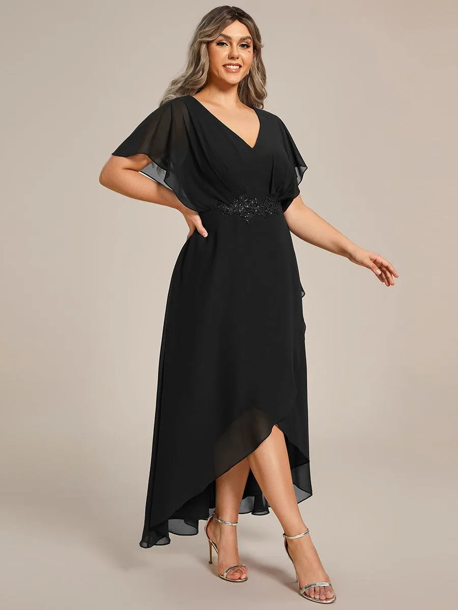 Robe De Soirée En Mousseline De Soie Col En V Manches Chauve-Souris Taille Trapèze Grande Taille